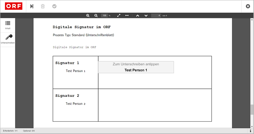 Fortgeschrittene Signatur am Unterschriftenblatt