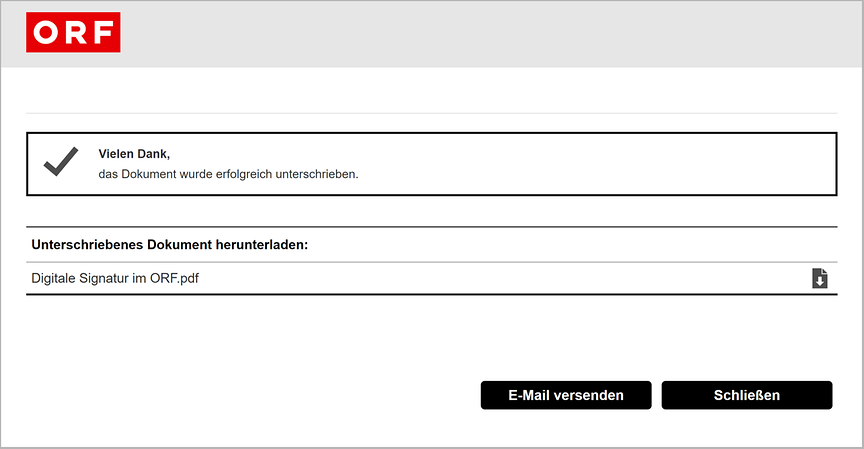 Fortgeschrittene Signatur am Unterschriftenblatt