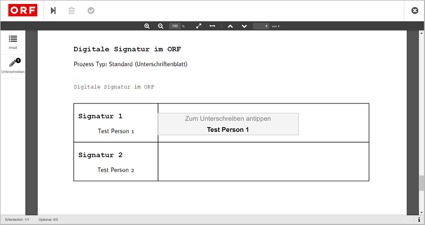 Qualifizierte Signatur am Unterschriftenblatt