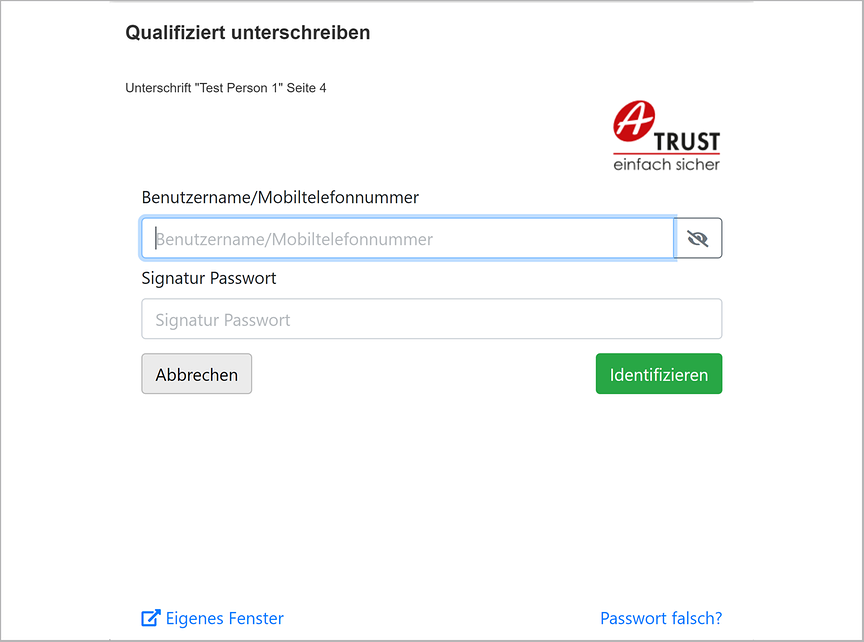 Qualifizierte Signatur am Unterschriftenblatt