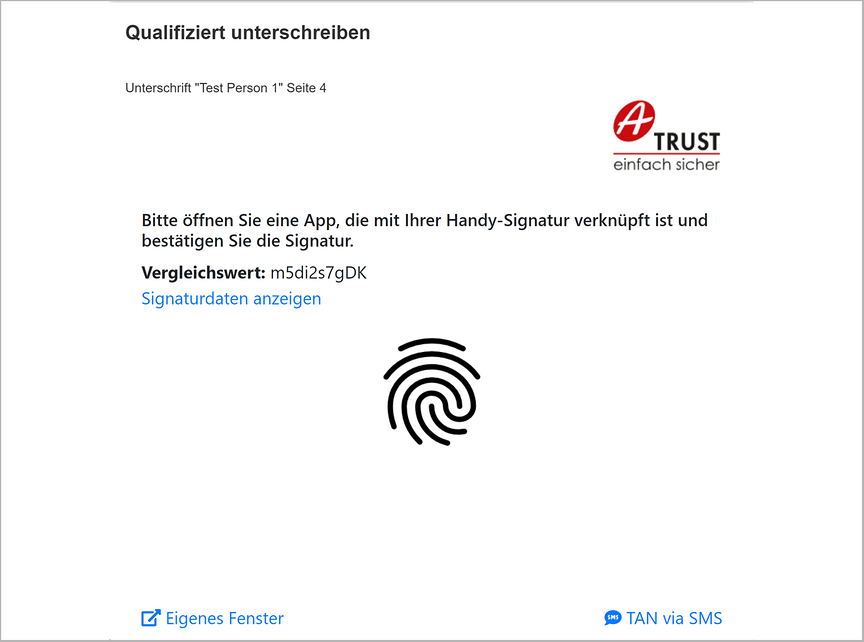 Qualifizierte Signatur am Unterschriftenblatt