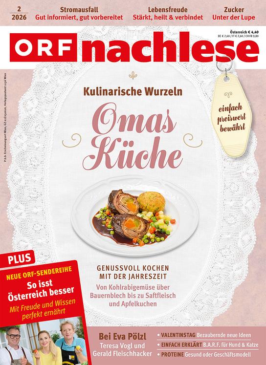 © Das ORF-nachlese-Cover präsentiert Rindsrouladen als Hauptmotiv.