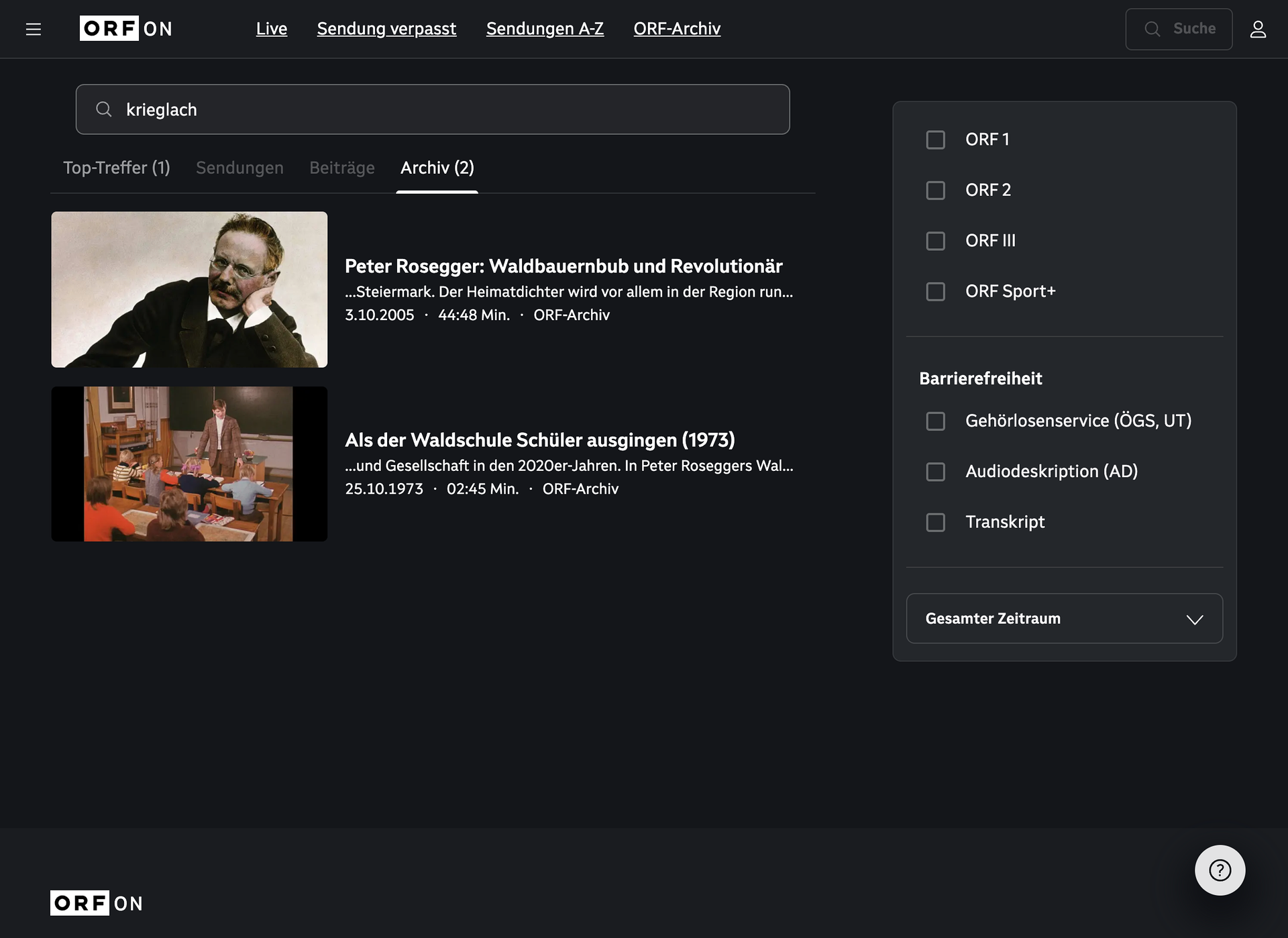 Die Suchergebnisse zum Suchbegriff "krieglach" und dem Suchfilter Archiv