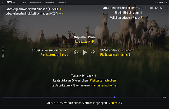 Screenshot, der die Tastaturbefehle illustriert