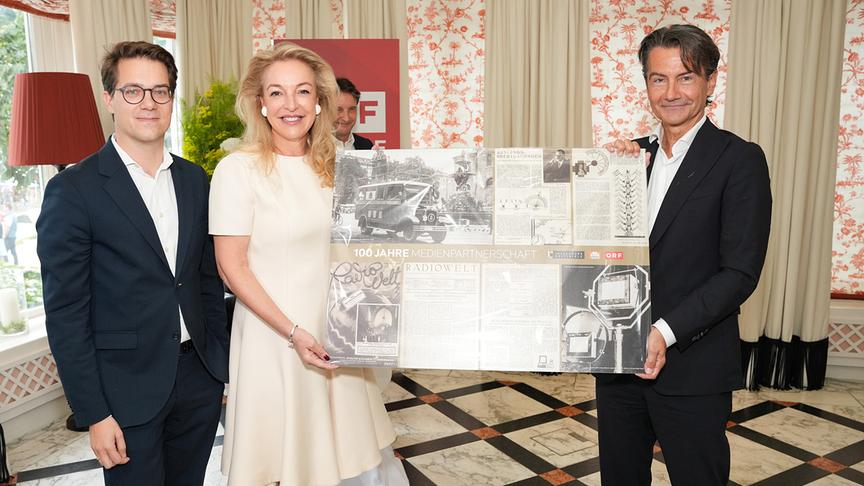© ORF/Roman Zach-Kiesling 100 Jahre Medienpartnerschaft ORF – Salzburger Festspiele: Festspielempfang des Generaldirektors - Lukas Crepaz, Kristina Hammer, Roland Weißmann