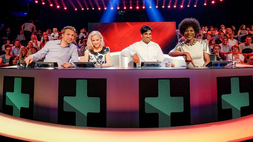 © ORF/Hans Leitner Die große Chance der Chöre - Oliver Pocher, Fräulein Mai, Ramesh Nair, Dorretta Carter.