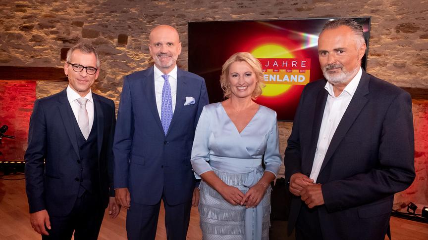 © ORF/Hans Leitner ORF Burgenland feiert 100-Jahr-Jubiläum: Martin Ganster, Werner Herics (Landesdirektor ORF Burgenland), Elisabeth Pauer-Gerbavits, Hans Peter Doskozil (Landeshauptmann des Burgenlandes)