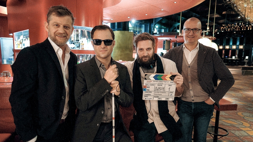 "Blind ermittelt - Blutsbande": Andreas Guenther, Philipp Hochmair, Regisseur Jano Ben Chaabane, Produzent Thomas Hroch