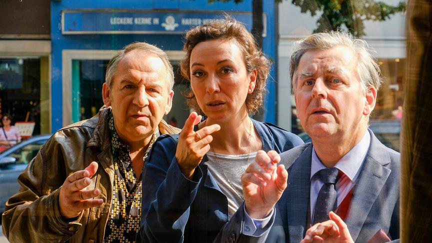 © ORF/MR Film/Petro Domenigg "Schnell ermittelt - Eberhard Bina": Wolf Bachofner (Harald Franitschek), Ursula Strauss (Angelika Schnell), Johannes Silberschneider (Eberhard Bina)
