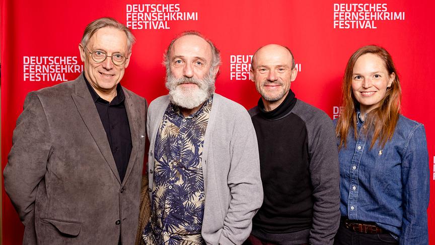 "Deutscher FernsehKrimi-Preis 2023: Das Schweigen der Esel": Klaus Lintschinger, Karl Markovics, Gerhard Liebmann, Julia Koch