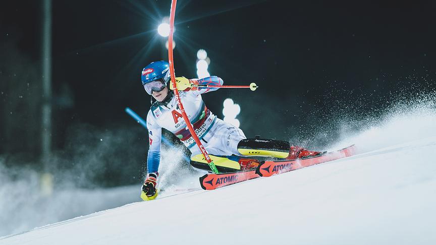 Mikaela Shiffrin (USA) während dem 1. Durchgang im Slalom der Damen am Dienstag, 11. Jänner 2022, auf der Planai in Schladming. 