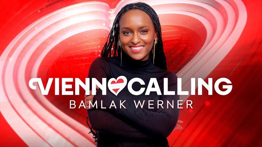 Bamlak Werner vor einer rot-weiß-roten Grafik zu "Vienna Calling"