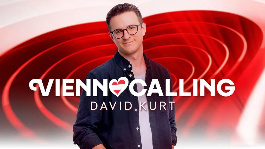 David Kurt vor einer rot-weiß-roten Grafik zu "Vienna Calling"