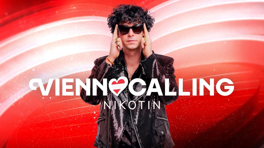 Nikotin vor einer rot-weiß-roten Grafik zu "Vienna Calling"