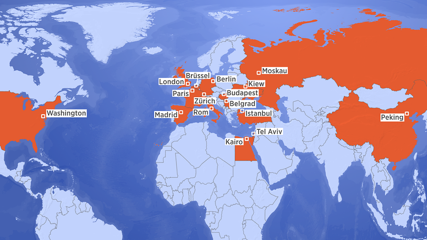 Weltkarte mit den Standorten der Auslandsbüros